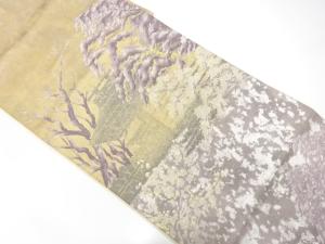 アンティーク　引箔　樹木に屋敷風景模様織り出し袋帯（材料）